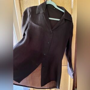 Peter Cohen couture tobacco brown silk blouse.  Minimalist design.